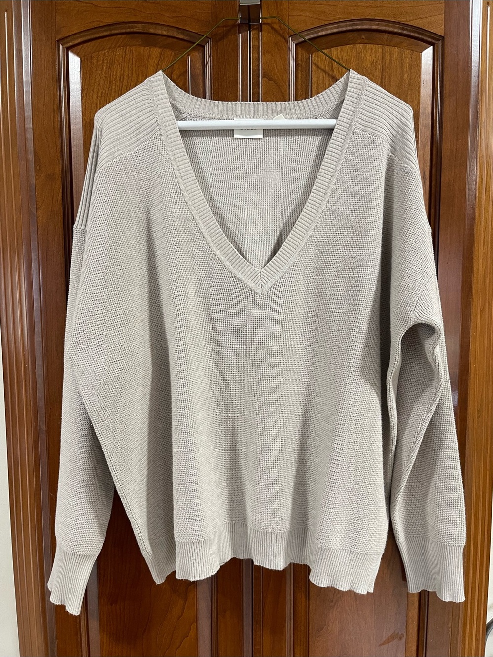Cyrus Taupe V-Neck Lightweight Knit Sweater